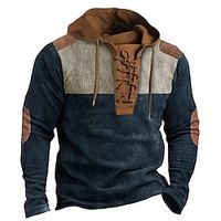Men's Hoodie Navy Blue Hooded Plain Lace up Patchwork Color Block Sports Outdoor Daily Holiday Corduroy Vintage Streetwear Cool Spring Fall Clothing Apparel Hoodies Sweatshirts miniinthebox
