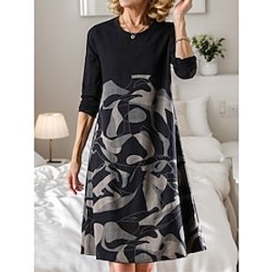 Women's Casual Dress Winter Dress Floral Color Block Print Patchwork Crew Neck Midi Dress Active Fashion Street Daily Long Sleeve Regular Fit Black Fall Winter M L XL XXL 3XL Lightinthebox