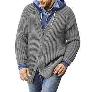 Men's Sweater Cardigan Sweater Ribbed Knit Cropped Knitted Solid Color V Neck Basic Stylish Outdoor Daily Clothing Apparel Winter Fall Black Blue M L XL Lightinthebox
