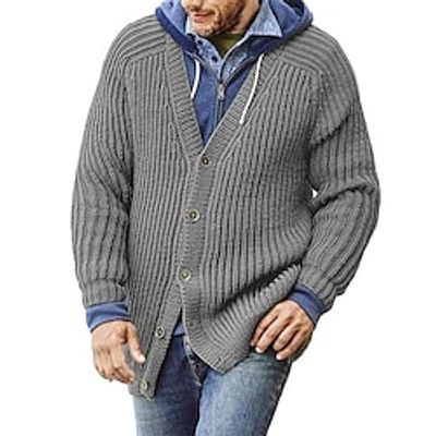 Men's Sweater Cardigan Sweater Ribbed Knit Cropped Knitted Solid Color V Neck Basic Stylish Outdoor Daily Clothing Apparel Winter Fall Black Blue M L XL Lightinthebox