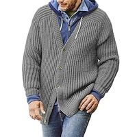 Men's Sweater Cardigan Sweater Ribbed Knit Cropped Knitted Solid Color V Neck Basic Stylish Outdoor Daily Clothing Apparel Winter Fall Black Blue M L XL Lightinthebox - thumbnail