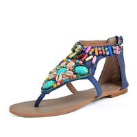 Bohemia Bead Shell Colorful Vintage Clip Toe National Wind Flat Zipper Sandals