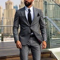 Dark Gray Men's Wedding Party Suits Solid Colored 2 Piece Tailored Fit Single Breasted Two-buttons 2023 Lightinthebox - thumbnail