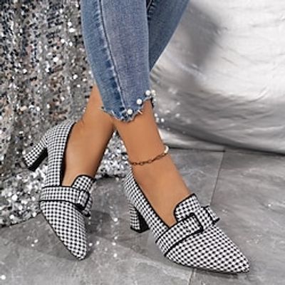 Women's Heels Pumps Plus Size Heeled Mules Wedding Party Work Color Block Bowknot Chunky Heel Round Toe Vacation Fashion Cute Microfiber Cloth Loafer Almond Black miniinthebox