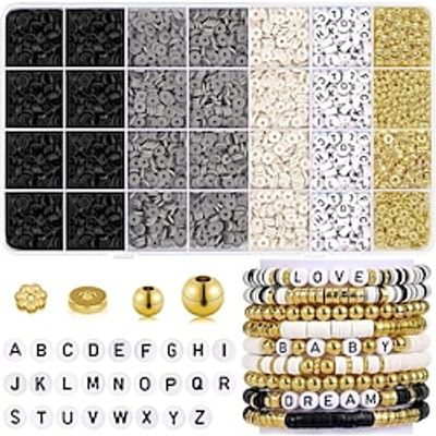 5000 Pcs Clay Bead Bracelet Making Kit for Girls Friendship Clay Beads for Bracelets Yellow Orange White Beads Letter Gold Beads for Jewelry Making Kit miniinthebox