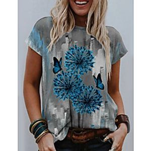 Women's Floral Theme Dandelion Painting T shirt Graphic Dandelion Print Round Neck Basic Tops Blue Red Lightinthebox