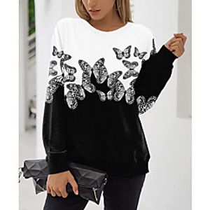 Women's Sweatshirt Pullover Butterfly Color Block Animal Print Daily Sports 3D Print Active Streetwear Hoodies Sweatshirts  Black Lightinthebox