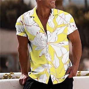 Men's Shirt 3D Print Floral Turndown Street Casual Button-Down Print Short Sleeve Tops Designer Casual Fashion Breathable Yellow  Summer Lightinthebox