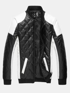 Diamond Lattice Faux Leather Plus Size Patch Jacket