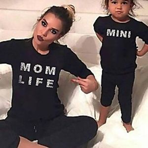 Mommy and Me Tops Letter Black Daily Matching Outfits miniinthebox