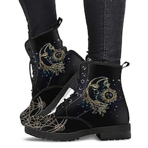 Women's Boots Combat Boots Lace Up Boots Booties Ankle Boots Block Heel Round Toe PU Lace-up 3D Black Green miniinthebox