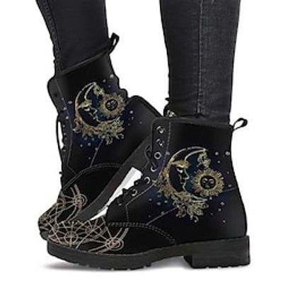 Women's Boots Combat Boots Lace Up Boots Booties Ankle Boots Block Heel Round Toe PU Lace-up 3D Black Green miniinthebox