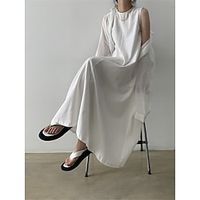 Women's Casual Dress Cotton Linen Dress White Dress Maxi long Dress Linen Cotton Blend Basic Modern Daily Weekend Crew Neck Pocket Sleeveless Summer Spring 2023 Loose Fit Black White Navy Blue Plain Lightinthebox