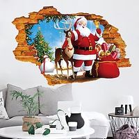 Adhesive Wall Stickers 3D Santa Claus Wallpaper Santa Claus Wall Decals Christmas Stickers Floor Decor Christmas Decor PVC Sticker Dinning Room Sticker Floor Surface Sticker Mural miniinthebox - thumbnail