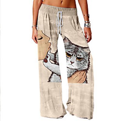 Women's Basic Soft Comfort Daily Home Chinos Pants Cat Graphic Prints Full Length Elastic Drawstring Design Print Khaki Gray miniinthebox Women's Basic Soft Comfort Daily Home Chinos Pants Cat Graphic Prints Full Length Elastic Drawstring Design Print Khaki Gray miniinthebox