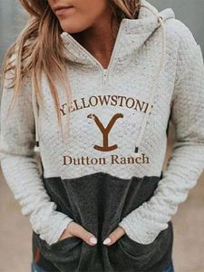 Women's Western Yellowstone Print Hooded Pocket Sweatshirt