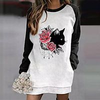 Women's Shift Dress Short Mini Dress Yellow Black Red Long Sleeve Floral Cat Animal Pocket Print Fall Round Neck Casual 2021 S M L XL XXL 3XL Lightinthebox - thumbnail