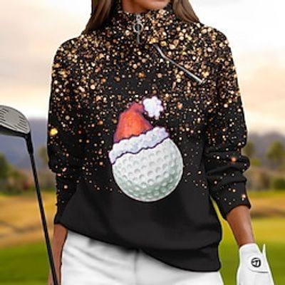Women's Golf Hoodie Christmas Golf Pullover Golf Sweatshirt Thermal Warm Breathable Moisture Wicking Long Sleeve Golf Outerwear Top Regular Fit 14 Zip Stand Collar Printed Spring Autumn Tennis Golf Lightinthebox