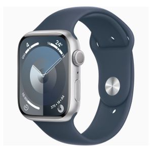 Apple Watch Series 9, GPS 45mm, Silver Aluminum Case With Storm Blue Sport Band Blood Oxygen & ECG Apps, Always-On Retina Display, Water Resistant - MR9E3