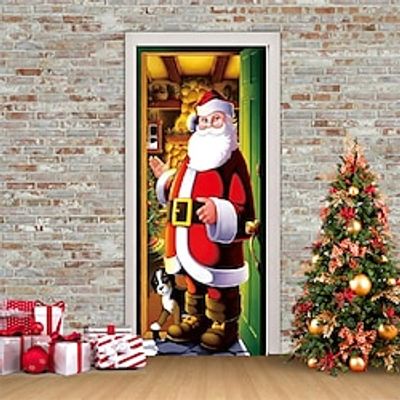 Christmas 3D Stickers Waterproof Door Stickers Xmas Door Mural Peel Self Adhesive Wallpaper PVC Sticker Removable Wall Decal for Home Office Decoration Lightinthebox