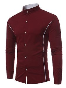 Band Collar Contrast Piping Men Shirts