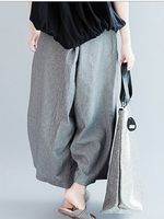 Women's cotton and linen striped micro-linen 9-point pants - thumbnail