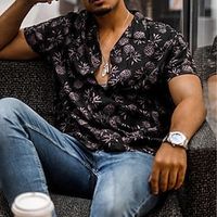 Men's Shirt Fruit Pineapple Turndown Black Blue Dusty Blue Coffee 3D Print Outdoor Street Short Sleeves Button-Down Print Clothing Apparel Fashion Designer Casual Breathable miniinthebox - thumbnail