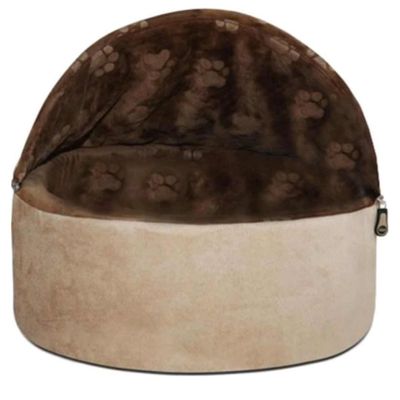 K&H Self-Warming Kitty Bed Hooded Small Chocolate/Tan 16"/41 Cms