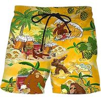 Men's Swim Shorts Swim Trunks Bermuda shorts Board Shorts Beach Shorts Drawstring Elastic Waist 3D Print Graphic Cartoon Breathable Quick Dry Short Casual Daily Holiday Fashion Boho White Yellow Lightinthebox - thumbnail