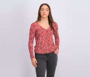 Womens Petite Alix Faux Wrap Knit Top  Dark Pink