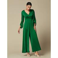 Satin Shimmery V Neck Lantern Sleeve Jumpsuit