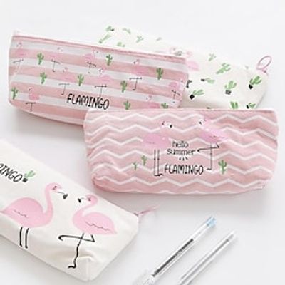 Kawaii Cute Pink Flamingo Canvas Pencil Case Storage Organizer Pen Bags Pouch Pencil Bag School Supply Stationery miniinthebox