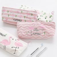 Kawaii Cute Pink Flamingo Canvas Pencil Case Storage Organizer Pen Bags Pouch Pencil Bag School Supply Stationery miniinthebox - thumbnail