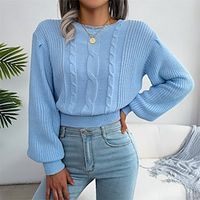 Women's Jumper Crochet Knit Knitted Solid Color Crew Neck Stylish Casual Outdoor Daily Winter Fall Blue Yellow S M L  Long Sleeve  Sweater  Regular Fit  Going out Lightinthebox - thumbnail