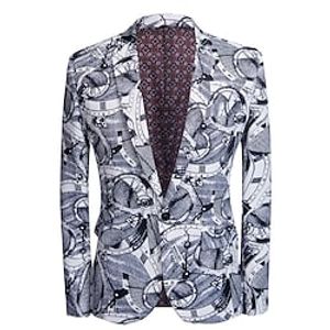 Men's Blazer Wedding Party  Evening Fall Winter Regular Coat Regular Fit Thermal Warm Casual Jacket Long Sleeve Print Pocket Gray Lightinthebox