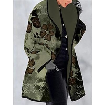 Women's Winter Coat Coat Windproof Warm Christmas Holiday Daily Wear Weekend Button Pocket Open Front Turndown Vintage Daily Christmas Cat Regular Fit Outerwear Long Sleeve Fall Winter Black Yellow Lightinthebox