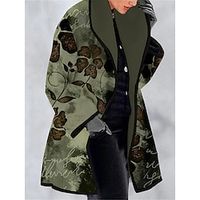 Women's Winter Coat Coat Windproof Warm Christmas Holiday Daily Wear Weekend Button Pocket Open Front Turndown Vintage Daily Christmas Cat Regular Fit Outerwear Long Sleeve Fall Winter Black Yellow Lightinthebox - thumbnail