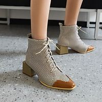 Women's Boots Cuban Heel Pointed Toe Booties Ankle Boots Daily Denim PU Color Block Jeans Light Yellow Black Dark Blue / Booties / Ankle Boots miniinthebox - thumbnail