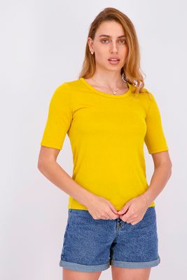 Womens Textured Round Neck Top Mustard Womens Textured Round Neck Top Mustard