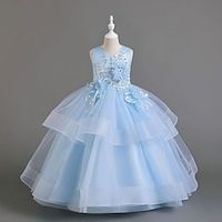 Kids Girls' Party Dress Solid Color Sleeveless School Formal Lace Princess Beautiful Cotton Maxi Party Dress Fall Winter 3-12 Years Light Blue claret bean paste color Lightinthebox - thumbnail