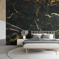 Abstract Marble Wallpaper Mural Art Deco Black Gold Marble Wall Covering Sticker Peel and Stick Removable PVC/Vinyl Material Self Adhesive/Adhesive Required Wall Decor for Living Room Kitchen Bathroom miniinthebox