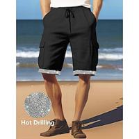 Men's Shorts Linen Shorts Summer Shorts Beach Shorts Drawstring Elastic Waist Hot Drilling Plain Breathable Knee Length Yoga Beach Hawaiian Casual Black White Lightinthebox