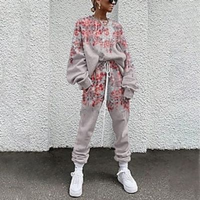 Women's Active Streetwear Graphic Sports Outdoor Casual Two Piece Set Sweatshirt Tracksuit Pants Sets Jogger Pants Drawstring Print Tops miniinthebox