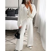 Women's Loungewear Sets 2 Pieces Pure Color Comfort Sweet Home Daily Polyester V Wire Long Sleeve Fall Winter White Lightinthebox - thumbnail