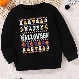 Kids Boys Halloween Sweatshirt Long Sleeve Letter Pumpkin Ghost Crewneck Black Children Tops Fall Winter Vacation Cool Outdoor Halloween 7-13 Years Lightinthebox