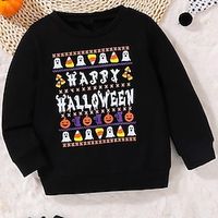 Kids Boys Halloween Sweatshirt Long Sleeve Letter Pumpkin Ghost Crewneck Black Children Tops Fall Winter Vacation Cool Outdoor Halloween 7-13 Years Lightinthebox - thumbnail