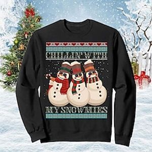 Kids Boys Ugly Christmas Sweatshirt Pullover Letter Snowman Long Sleeve Crewneck Children Top Outdoor Sweatshirt Pullover Fashion Cute Black Blue Navy Blue Winter 7-13 Years Lightinthebox