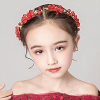 Kids Baby Girls' Hair Accessories Version Of The Red Headdress Forest Flower Accessories Girls Performance Headband Princess Girl Birthday Wreath Lightinthebox - thumbnail