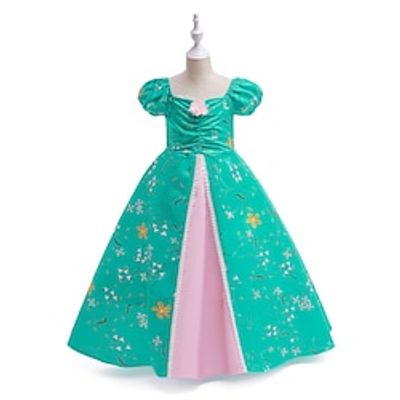 Kids Girls' Party Dress Leaf Flower Short Sleeve Performance Birthday Mesh Puff Sleeve Adorable Princess Polyester Cotton Blend Midi Party Dress Summer Spring Fall 3-10 Years Mint Green Lightinthebox