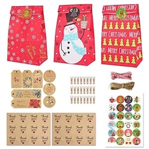 Christmas Candy Paper Bags Christmas Advent Calendar Gift Boxes with Stickers and Wrapping Rope for Gift and Presents Candies Cookies Bundle miniinthebox